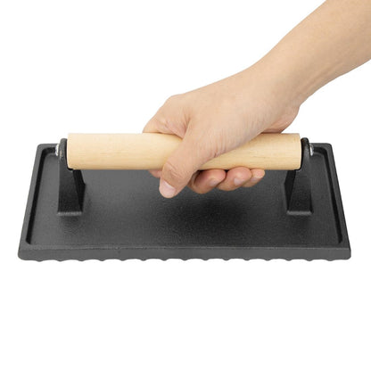 Vogue Cast Iron Steak Weight with Wood Handle • PAS-GN770