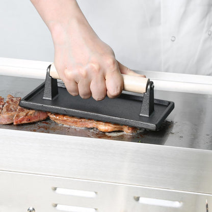 Vogue Cast Iron Steak Weight with Wood Handle • PAS-GN770