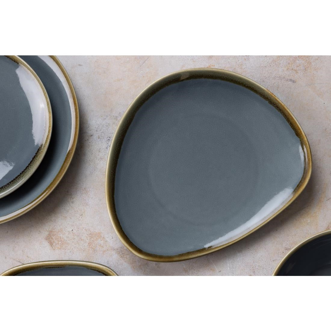 Olympia Kiln Triangular Plate Ocean 230mm (6 Pack) (Pack of 6) • PAS-GP342
