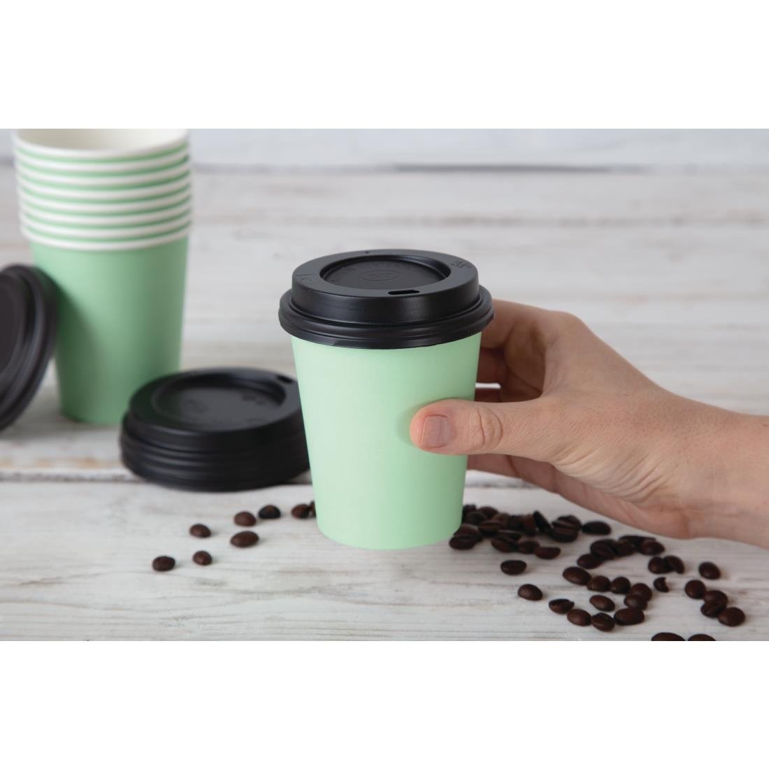 Fiesta Recyclable Takeaway Coffee Cups Single Wall Turquoise 225ml (Pack of 50) • PAS-GP400