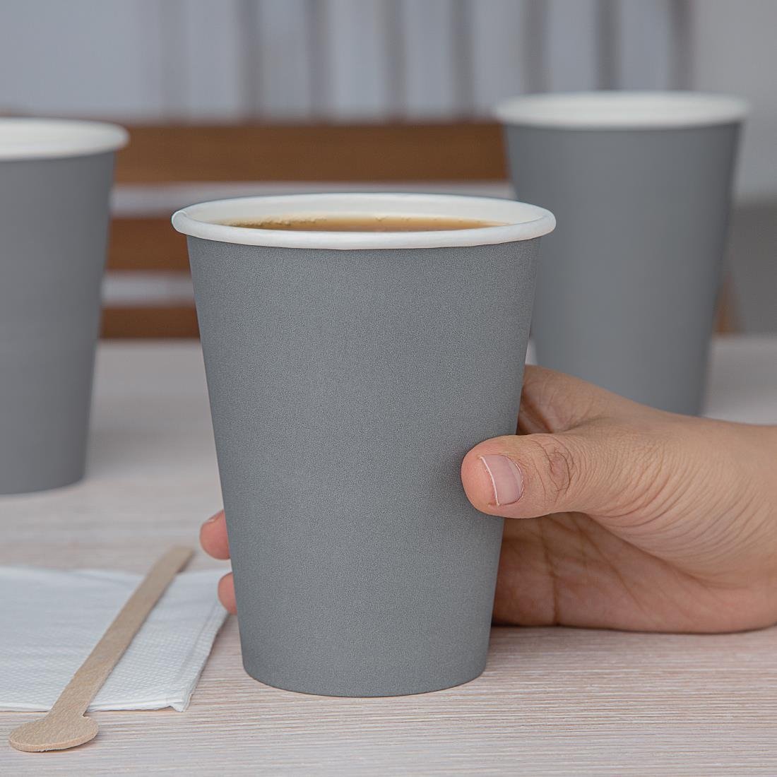 Fiesta Recyclable Takeaway Coffee Cups Single Wall Charcoal 340ml (Pack of 1000) • PAS-GP416