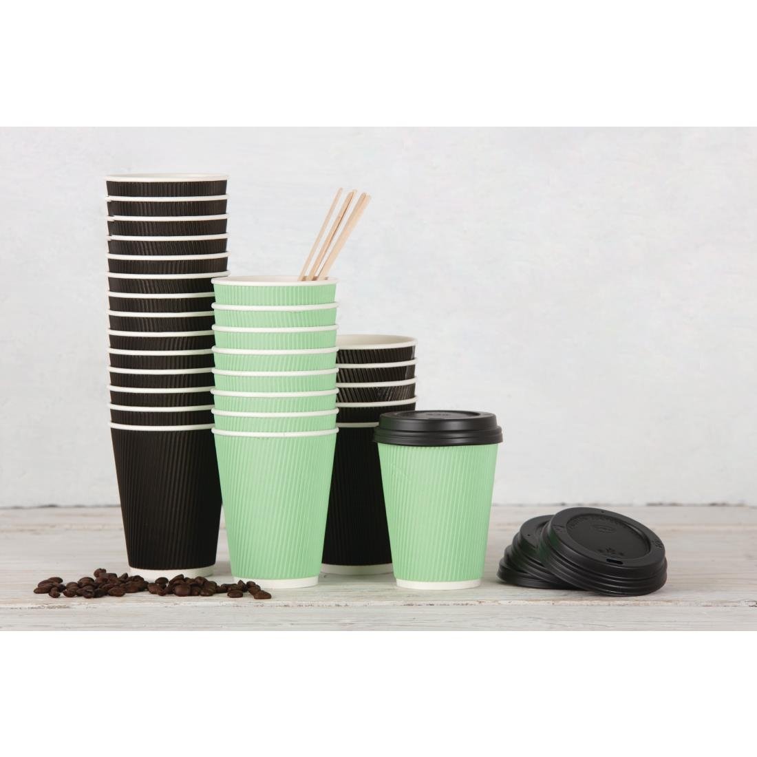 Fiesta Recyclable Coffee Cup Lids Black 340ml / 12oz and 455ml / 16oz (Pack of 1000) • PAS-CW718