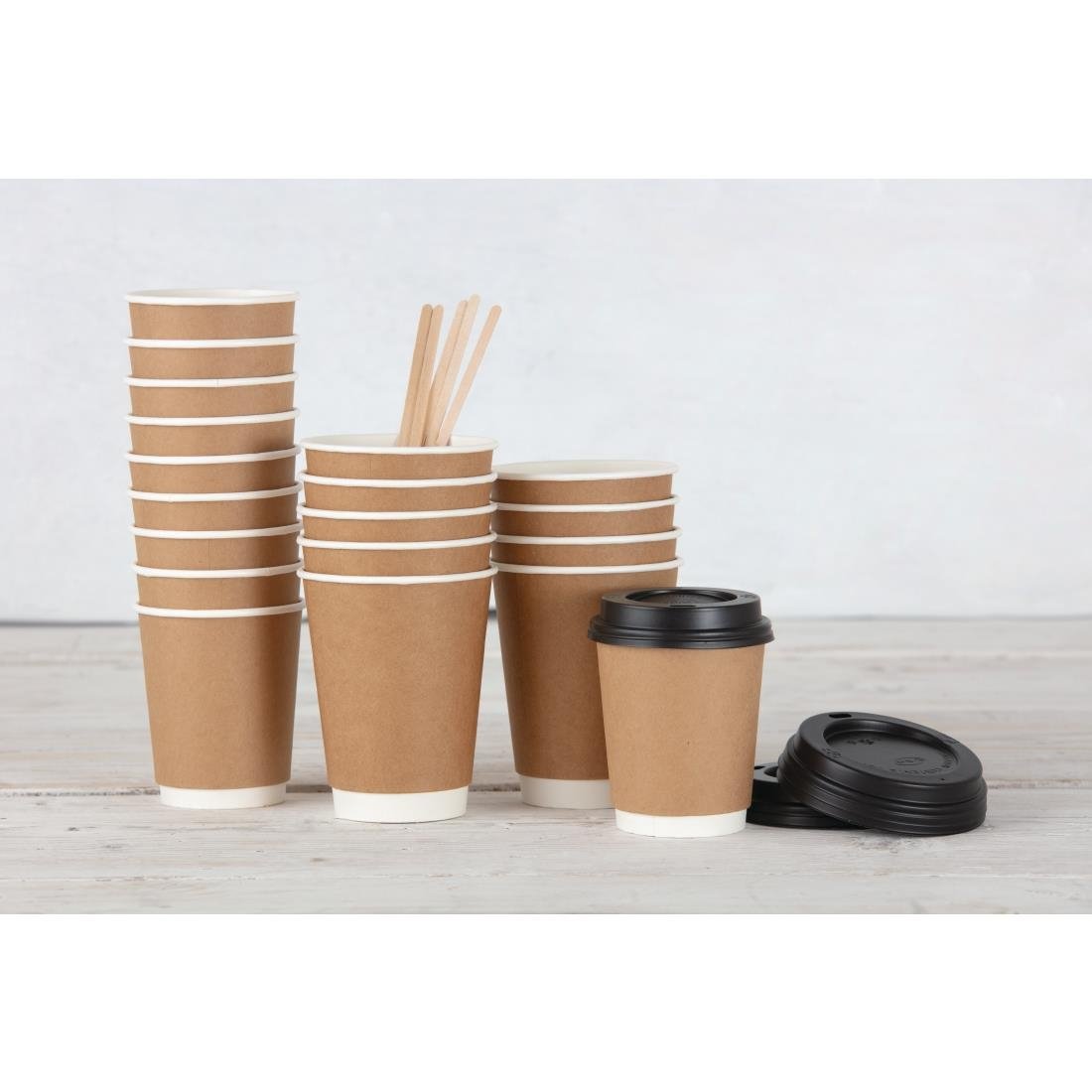 Fiesta Recyclable Coffee Cup Lids Black 340ml / 12oz and 455ml / 16oz (Pack of 1000) • PAS-CW718