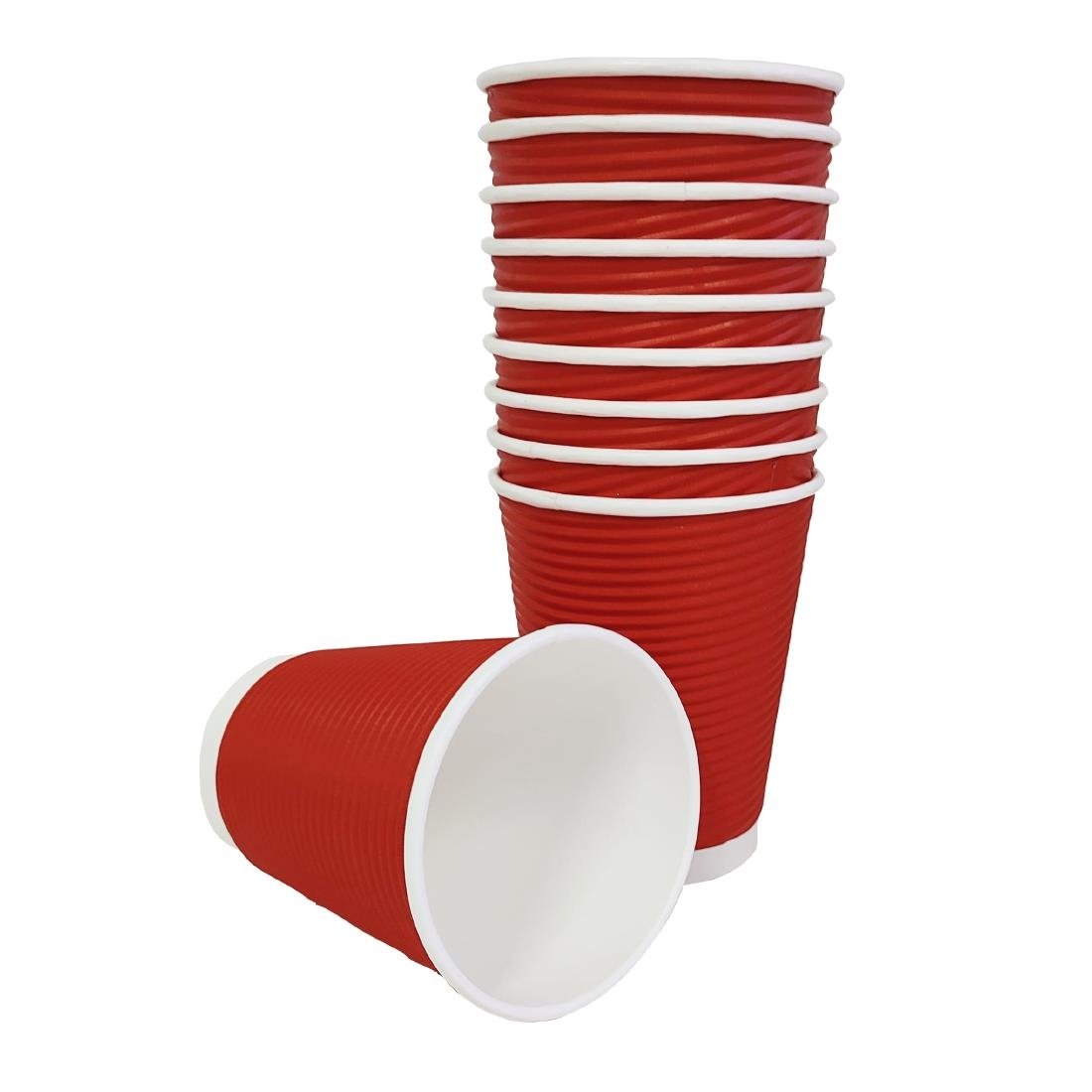 Fiesta Recyclable Takeaway Coffee Cups Ripple Wall Red 340ml (Pack of 25) • PAS-GP425