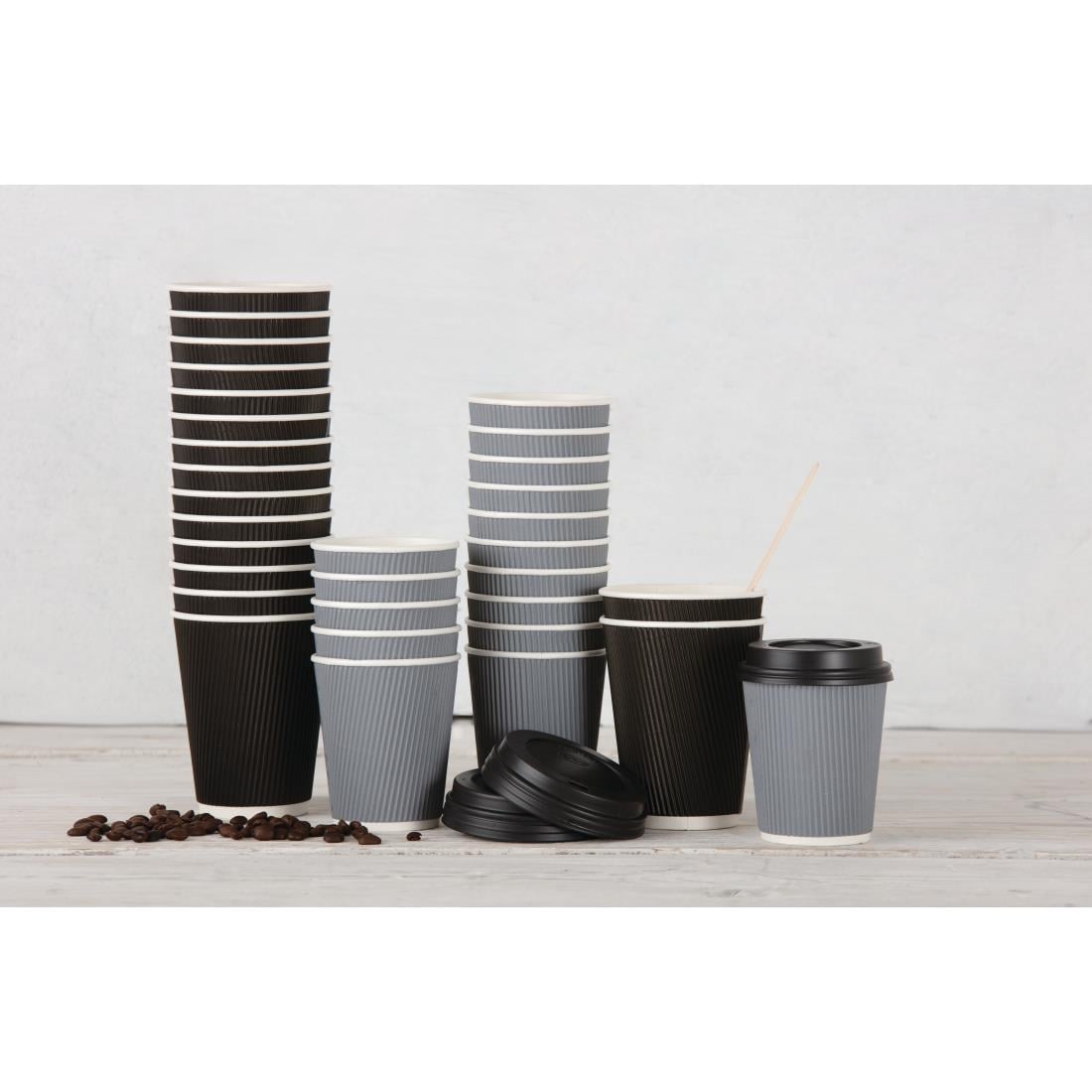 Fiesta Recyclable Lid for Hot Cups Black 340/455ml (1000 Pack) (Pack Quantity: 1000 | 340ml & 455ml) • PAS-CW718