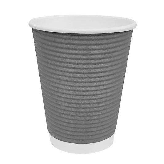 Fiesta Recyclable Takeaway Coffee Cups Ripple Wall Charcoal 225ml (Pack of 25) • PAS-GP430