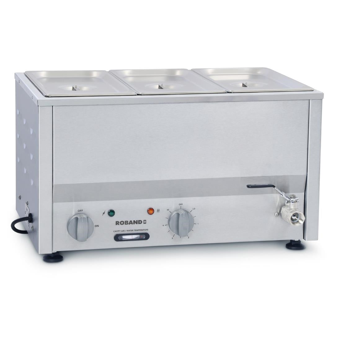 Roband Counter Top Bain-Marie c/w 3 x 1/2 size 100mm pan & Lid (B2B) • PAS-GP885