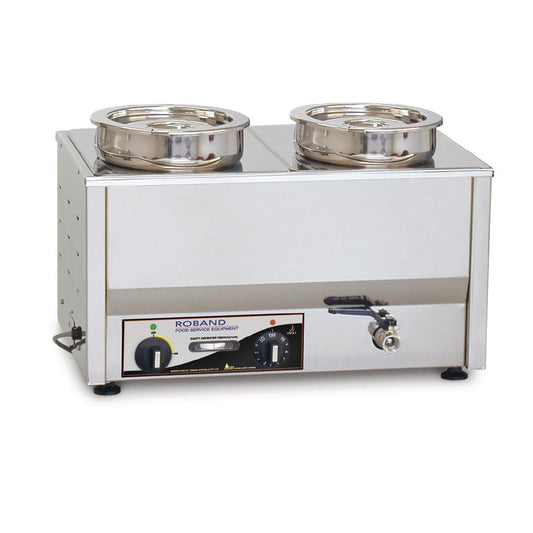 Roband BM2E Countertop Bain-Marie With 2x 200mm Round Gastronorm Pot And Lid • PAS-GP887