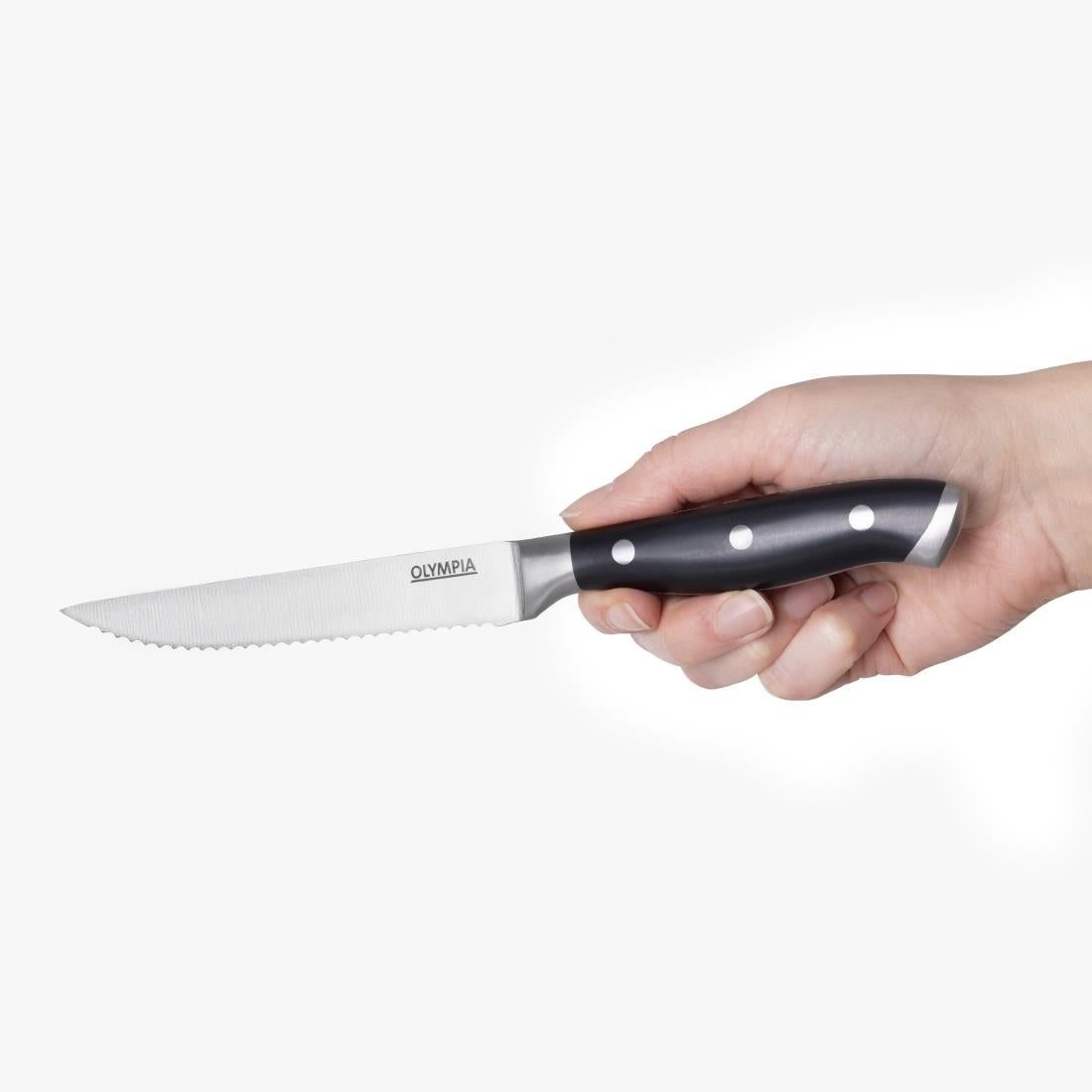 Olympia Premium Riveted Steak Knives with Black ABS Handles (6 Pack) • PAS-GR919