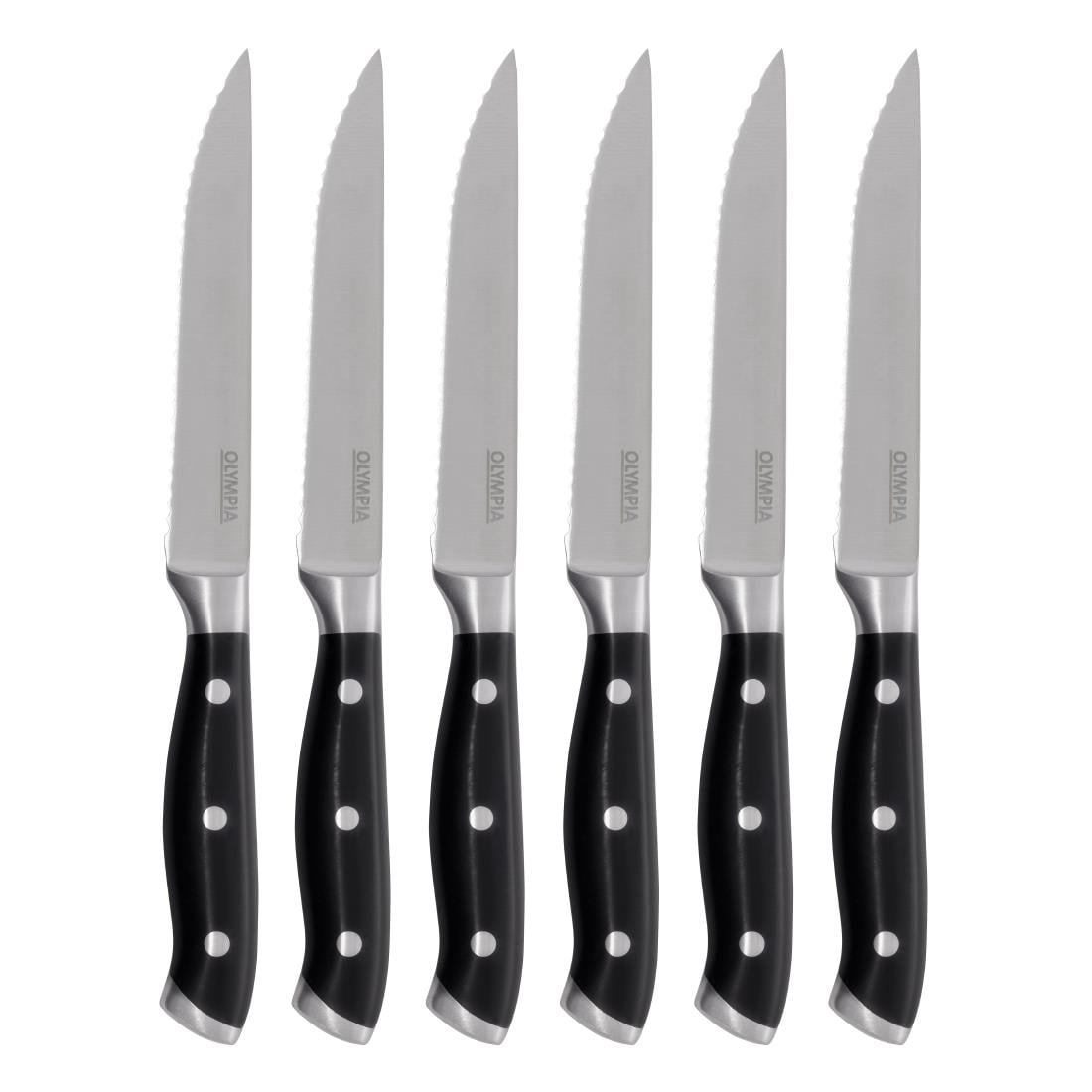 Olympia Premium Riveted Steak Knives with Black ABS Handles (6 Pack) • PAS-GR919