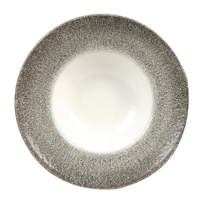 Churchill Studio Prints Raku Round Wide Rim Bowls White & Quartz Black 280mm • PAS-HC773
