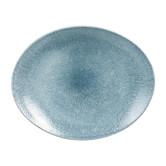 Churchill Studio Prints Raku Oval Coupe Plates Topaz Blue 270mm • PAS-HC783