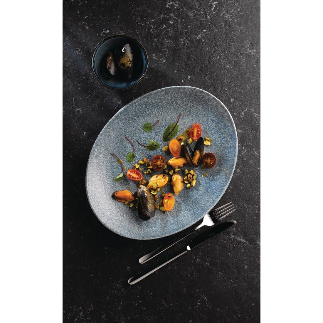 Churchill Studio Prints Raku Oval Coupe Plates Topaz Blue 317mm (Pack of 12) • PAS-HC784