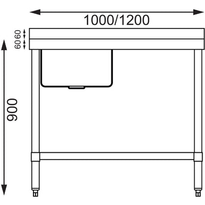 Vogue Single Bowl Sink L/H Drainer - 1200mm 90mm Drain • PAS-HC902