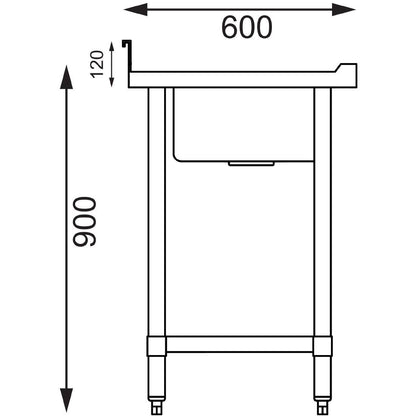 Vogue Single Bowl Sink L/H Drainer - 1200mm 90mm Drain • PAS-HC902