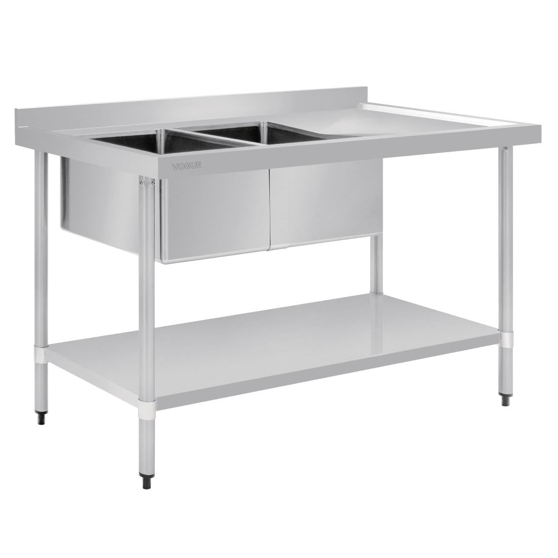 Vogue Double Bowl Sink R/H Drainer - 1500mm 90mm Drain • PAS-HC904