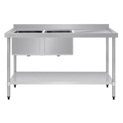 Vogue Double Bowl Sink R/H Drainer - 1500mm 90mm Drain • PAS-HC904