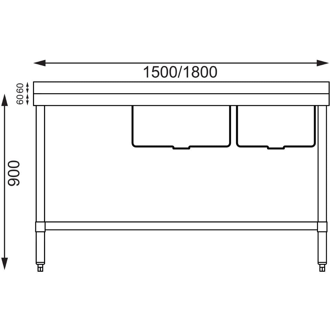 Vogue Double Bowl Sink L/H Drainer - 1500mm 90mm Drain • PAS-HC905