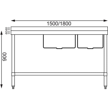 Vogue Double Bowl Sink L/H Drainer - 1500mm 90mm Drain • PAS-HC905