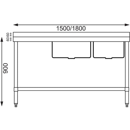 Vogue Double Bowl Sink L/H Drainer - 1500mm 90mm Drain • PAS-HC905