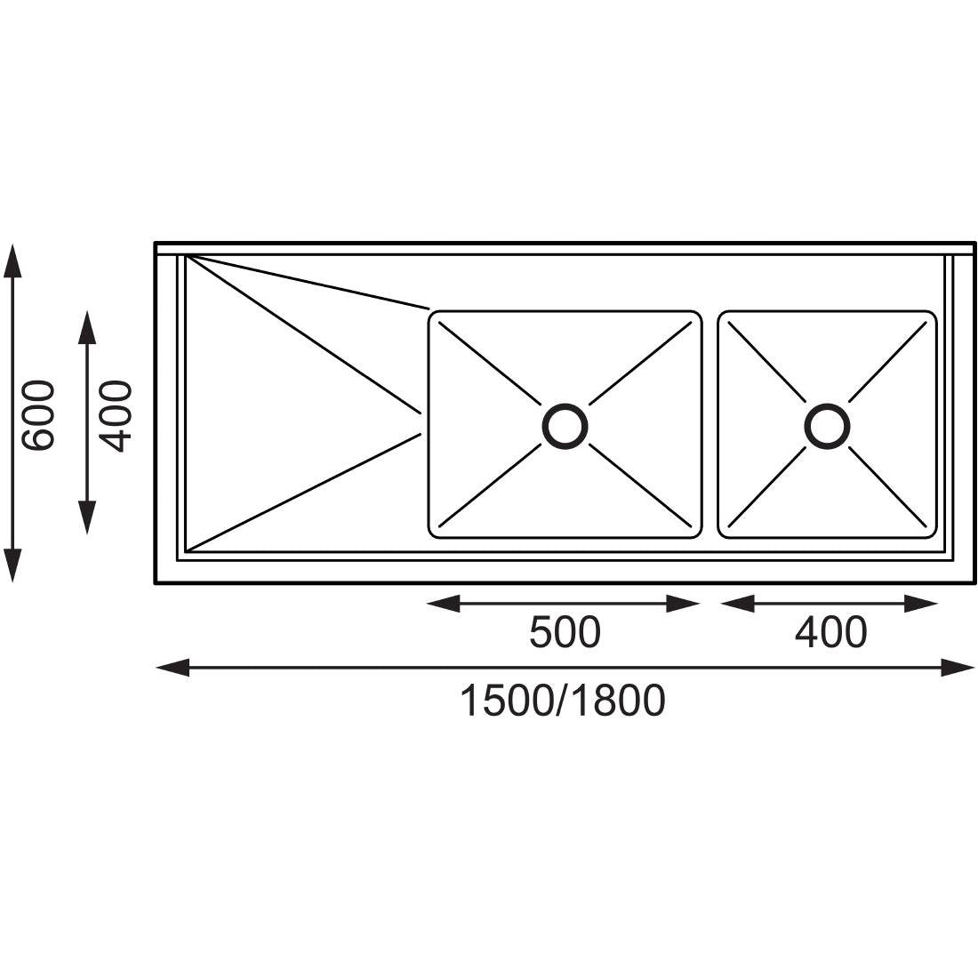 Vogue Double Bowl Sink L/H Drainer - 1500mm 90mm Drain • PAS-HC905