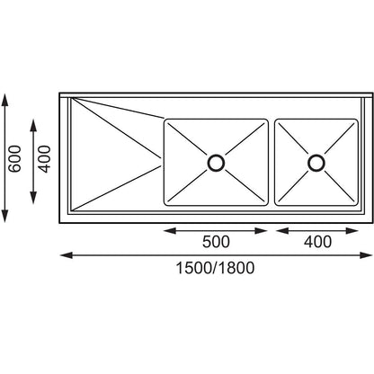 Vogue Double Bowl Sink L/H Drainer - 1800mm 90mm Drain • PAS-HC908