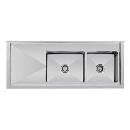 Vogue Double Bowl Sink L/H Drainer - 1500mm 90mm Drain • PAS-HC905