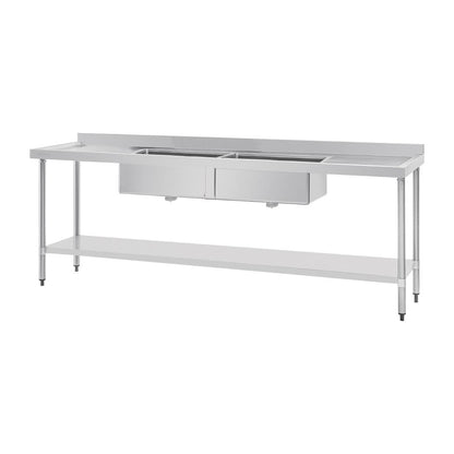 Vogue Double Bowl Sink Double Drainer - 2400mm 90mm Drain • PAS-HC909