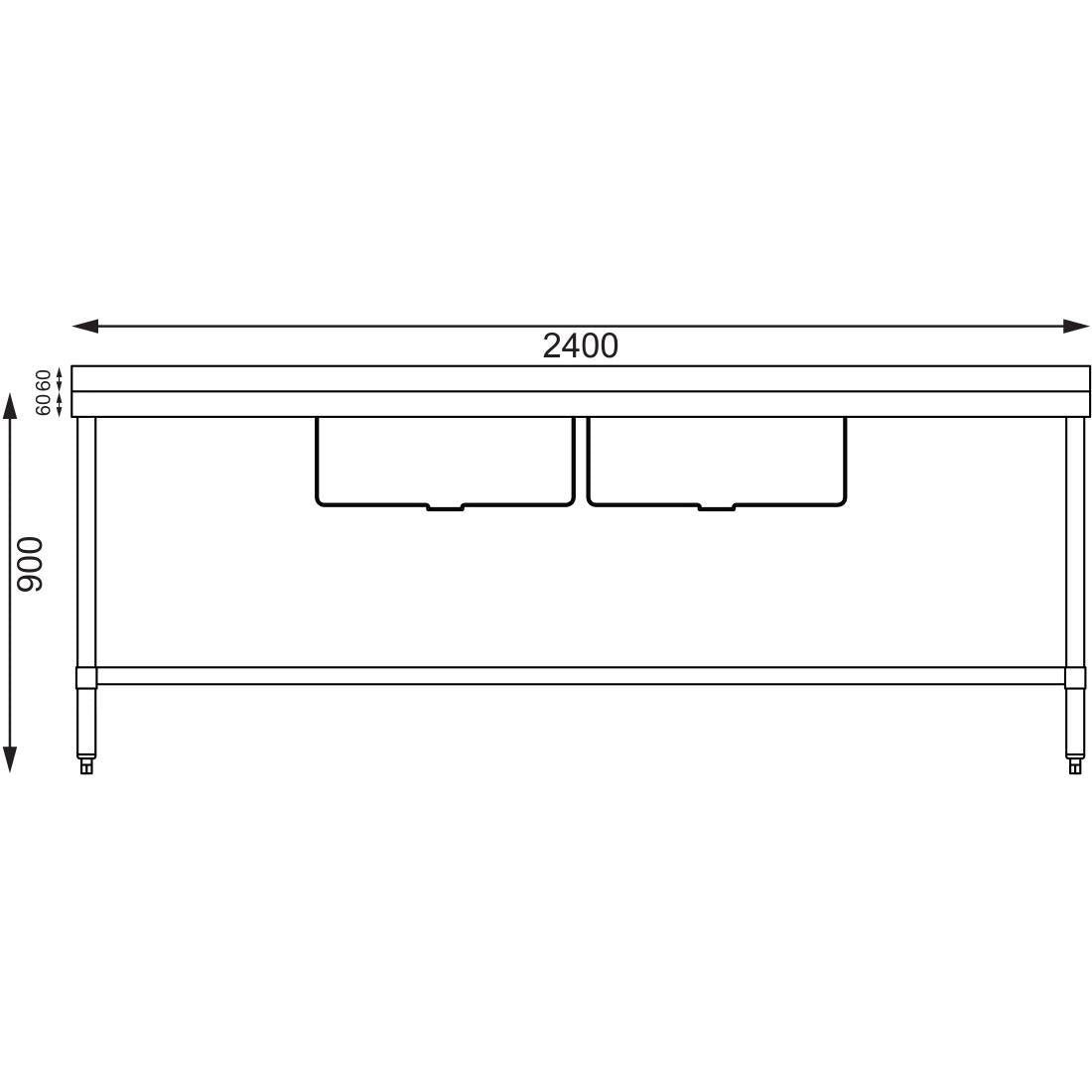 Vogue Double Bowl Sink Double Drainer - 2400mm 90mm Drain • PAS-HC909