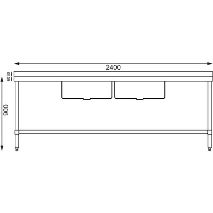 Vogue Double Bowl Sink Double Drainer - 2400mm 90mm Drain • PAS-HC909