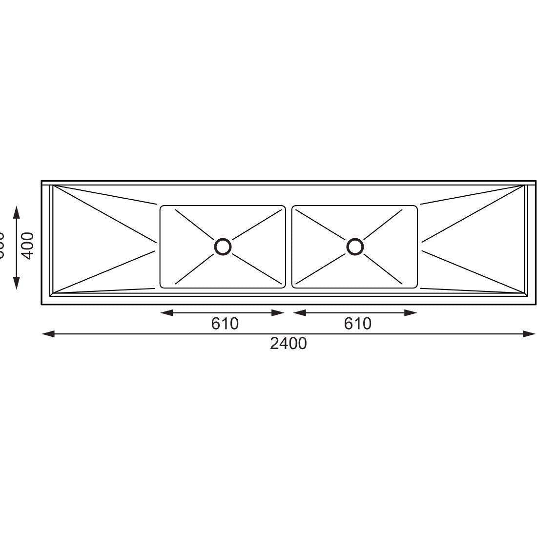 Vogue Double Bowl Sink Double Drainer - 2400mm 90mm Drain • PAS-HC909