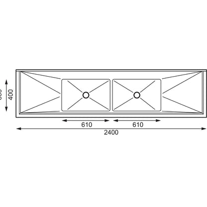 Vogue Double Bowl Sink Double Drainer - 2400mm 90mm Drain • PAS-HC909