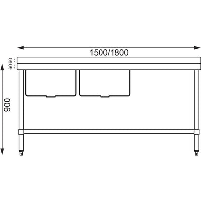 Vogue Double Bowl Sink R/H Drainer - 1500mm x 700mm  90mm Drain • PAS-HC916