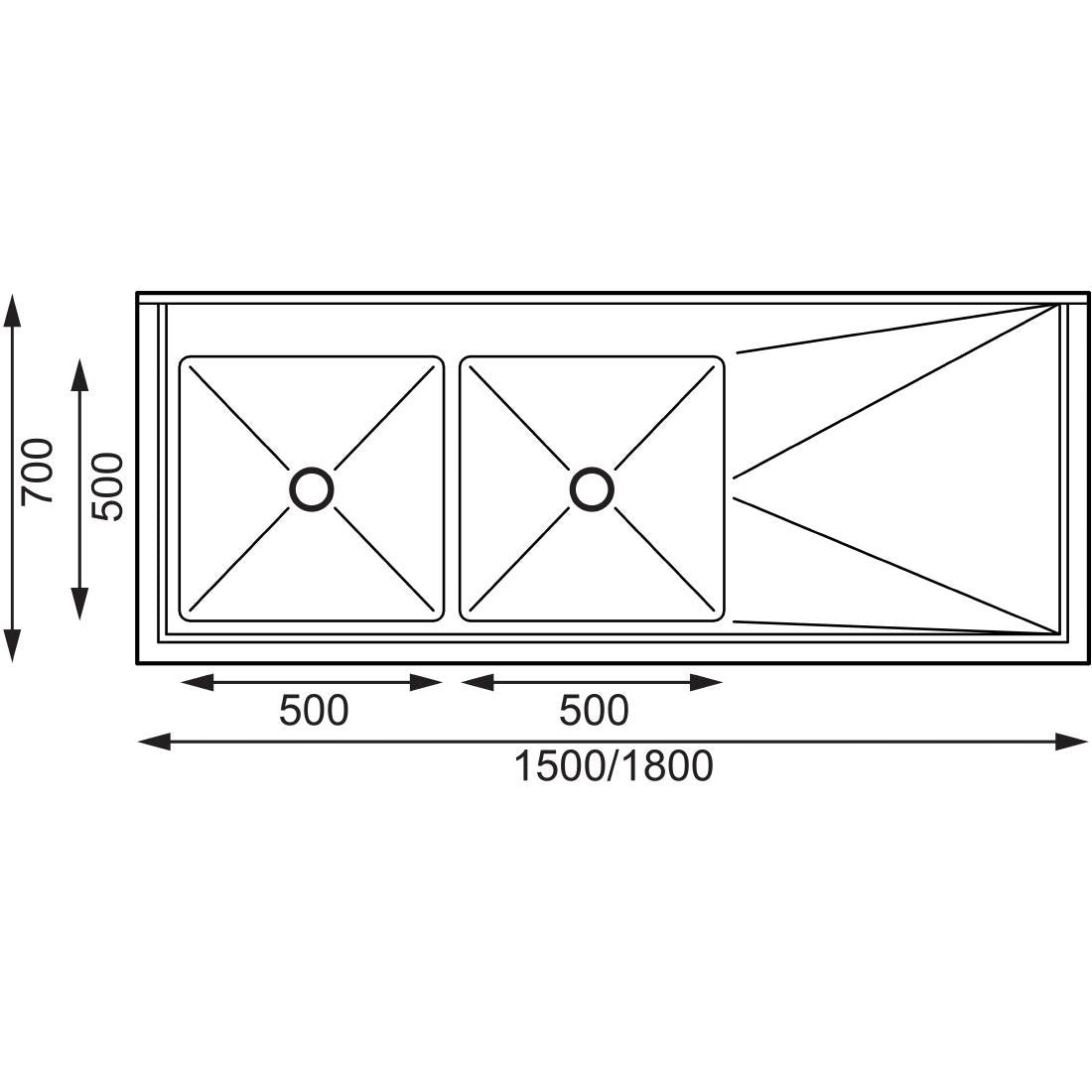 Vogue Double Bowl Sink R/H Drainer - 1500mm x 700mm  90mm Drain • PAS-HC916