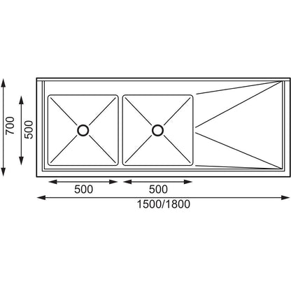 Vogue Double Bowl Sink R/H Drainer - 1500mm x 700mm  90mm Drain • PAS-HC916