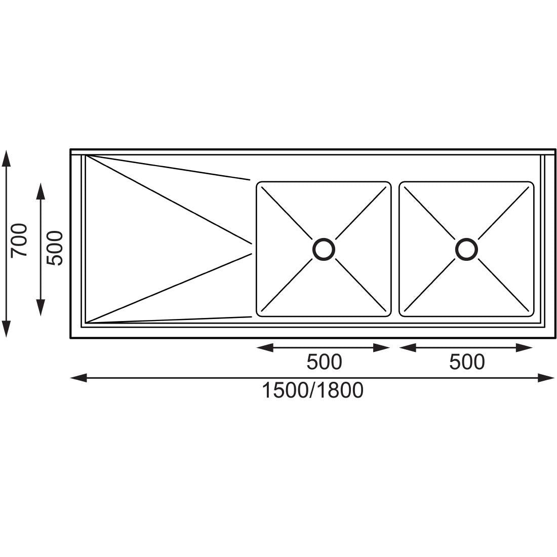 Vogue Double Bowl Sink L/H Drainer - 1500mm x 700mm 90mm Drain • PAS-HC917