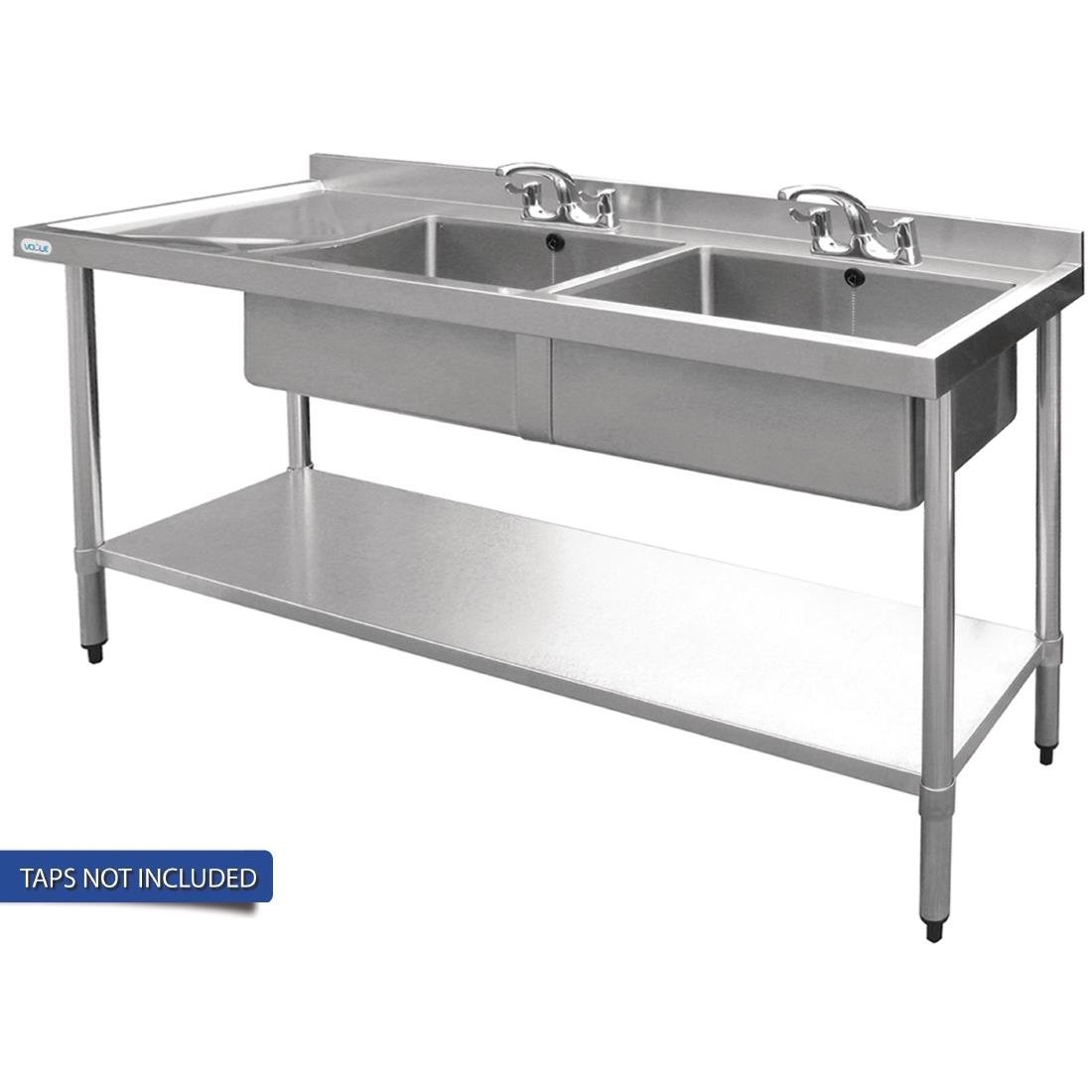 Vogue Double Bowl Sink L/H Drainer - 1500mm x 700mm 90mm Drain • PAS-HC917