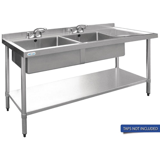 Vogue Double Bowl Sink R/H Drainer - 1800mm x 700mm 90mm Drain • PAS-HC919