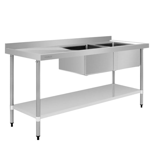 Vogue Double Bowl Sink L/H Drainer - 1800mm x 700mm 90mm Drain • PAS-HC920