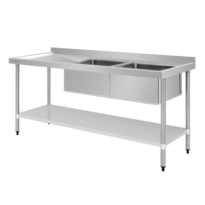 Vogue Double Bowl Sink L/H Drainer - 1800mm x 700mm 90mm Drain • PAS-HC920