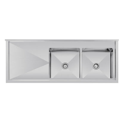 Vogue Double Bowl Sink L/H Drainer - 1800mm x 700mm 90mm Drain • PAS-HC920