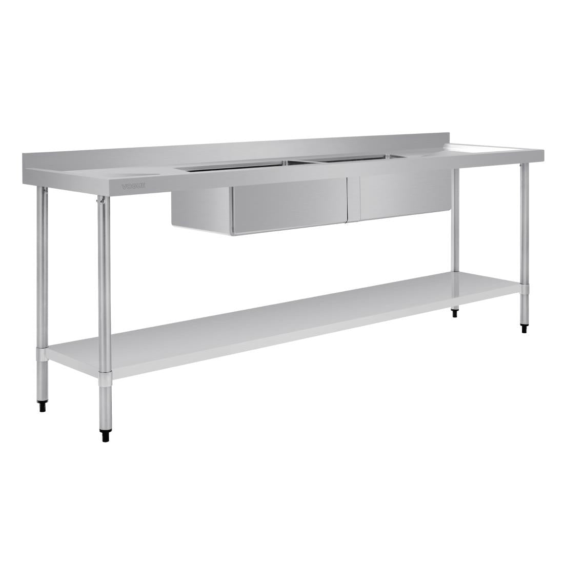 Vogue Double Bowl Sink Double Drainer - 2400mm x 700mm 90mm Drain • PAS-HC921