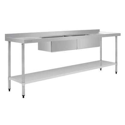 Vogue Double Bowl Sink Double Drainer - 2400mm x 700mm 90mm Drain • PAS-HC921