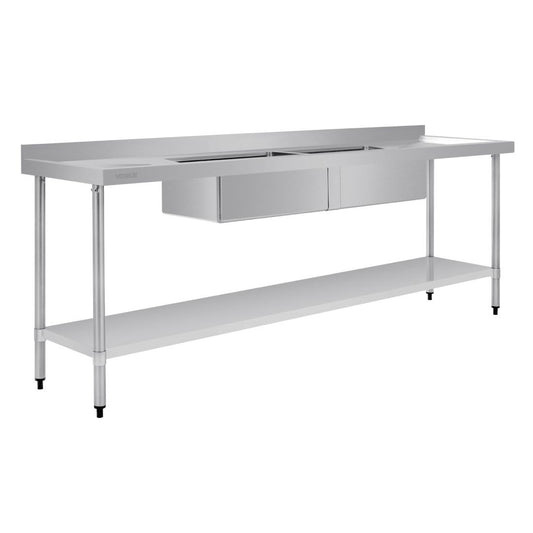 Vogue Double Bowl Sink Double Drainer - 2400mm x 700mm 90mm Drain • PAS-HC921