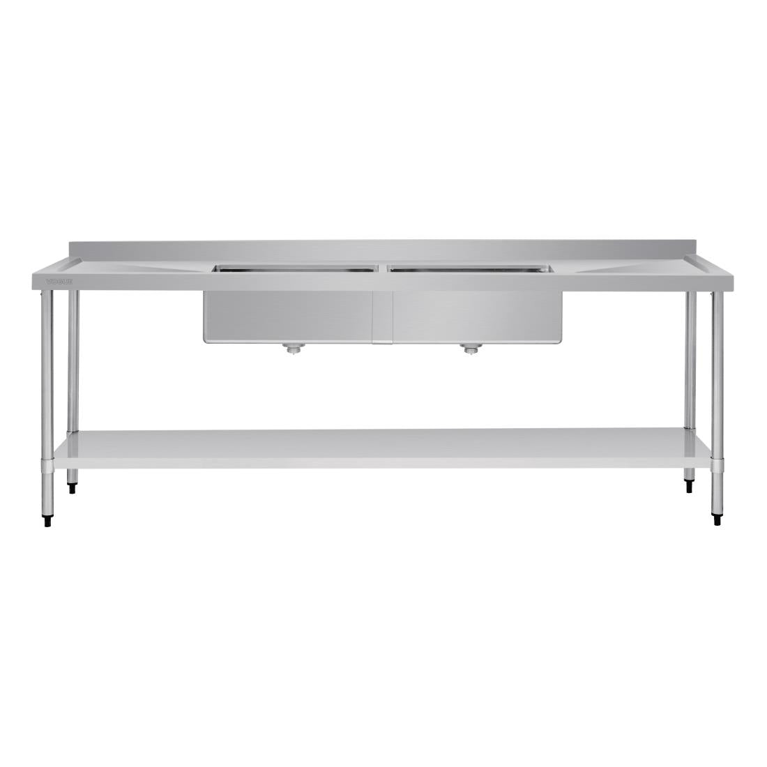 Vogue Double Bowl Sink Double Drainer - 2400mm x 700mm 90mm Drain • PAS-HC921
