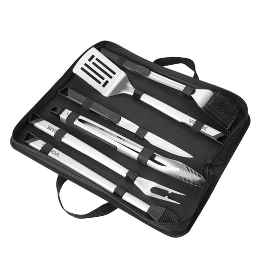 Vogue BBQ 6 Piece Utensils Set (Spatula, fork, tongs, brush, knife and case) • PAS-HP288