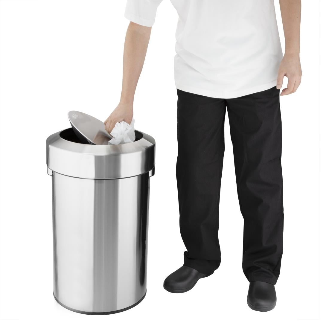 Bolero Bin with Swing Lid Brushed Steel 70Ltr (Anti-fingerprint design. Material: Steel. 640(H)x402(ø)mm) • PAS-HT461