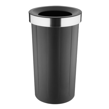 Bolero Bin with Open Top Lid Black 60Ltr (Anti-fingerprint rim. Material: Polypropylene. 735(H)x435(Ø)mm) • PAS-HT462