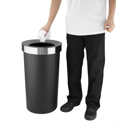 Bolero Bin with Open Top Lid Black 60Ltr (Anti-fingerprint rim. Material: Polypropylene. 735(H)x435(Ø)mm) • PAS-HT462