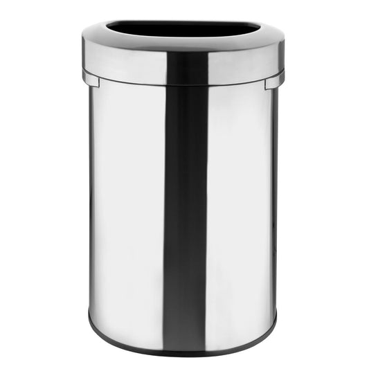 Bolero 'D' Shape Bin with Open Lid Brushed Steel 86Ltr (Anti-fingerprint design | Material: Steel | 875(H)x550(W)x350(D)mm) • PAS-HT463